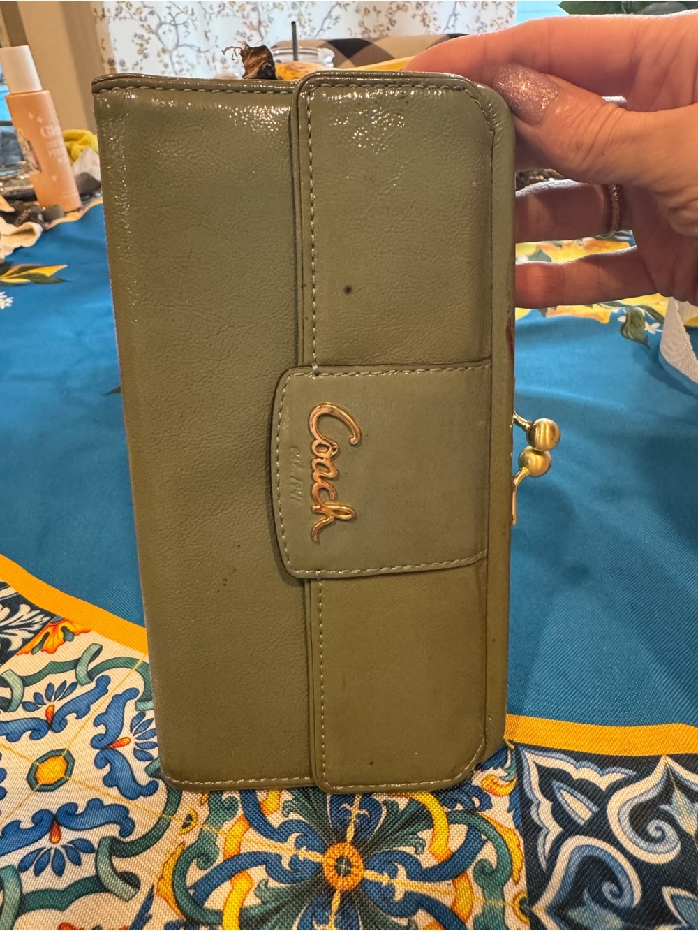 Coach Vintage Olive Leather Wallet with Gold Hardware